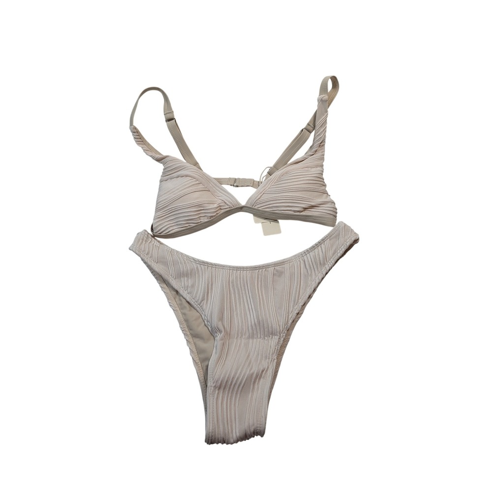 Zaful Women Ribbed Textured Bikini Set Size M Beige